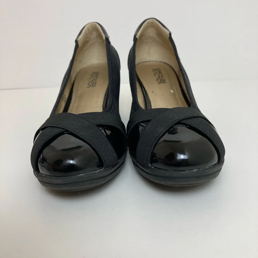 *Kenneth Cole Reaction Don’t Cross Me Faux Black Patent Leather Wedge Shoes #SR